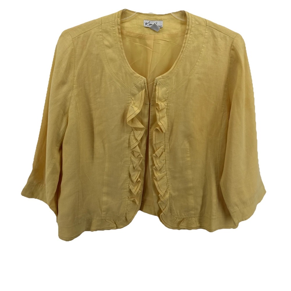 Kim Rogers Womens 100% Linen Jacket Size‎ XL  Ruffle Detail Lined Yellow